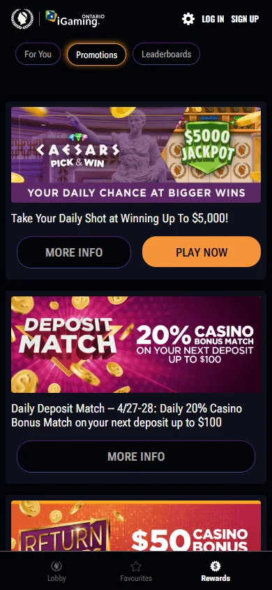 Caesars Casino mobile promotions