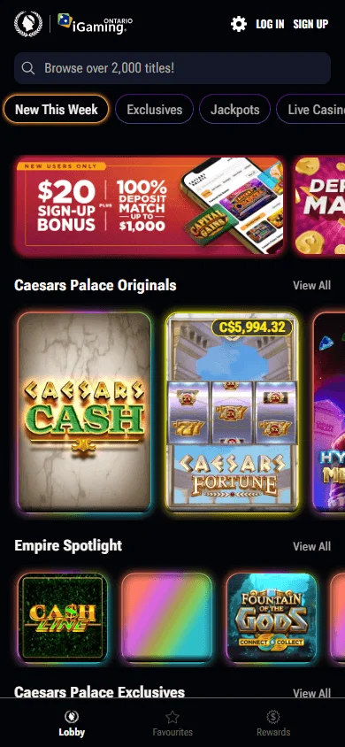 Caesars Casino mobile casino content