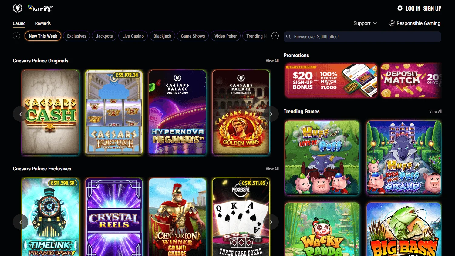 Caesars Casino casino content on desktop